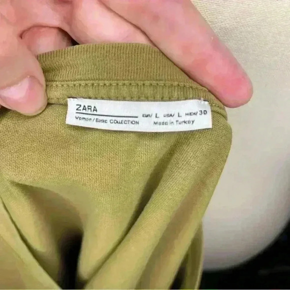 Zara Top Womens Large Short Sleeve Olive Green Metal Shoulder Detail Army Button - Picture 5 of 8